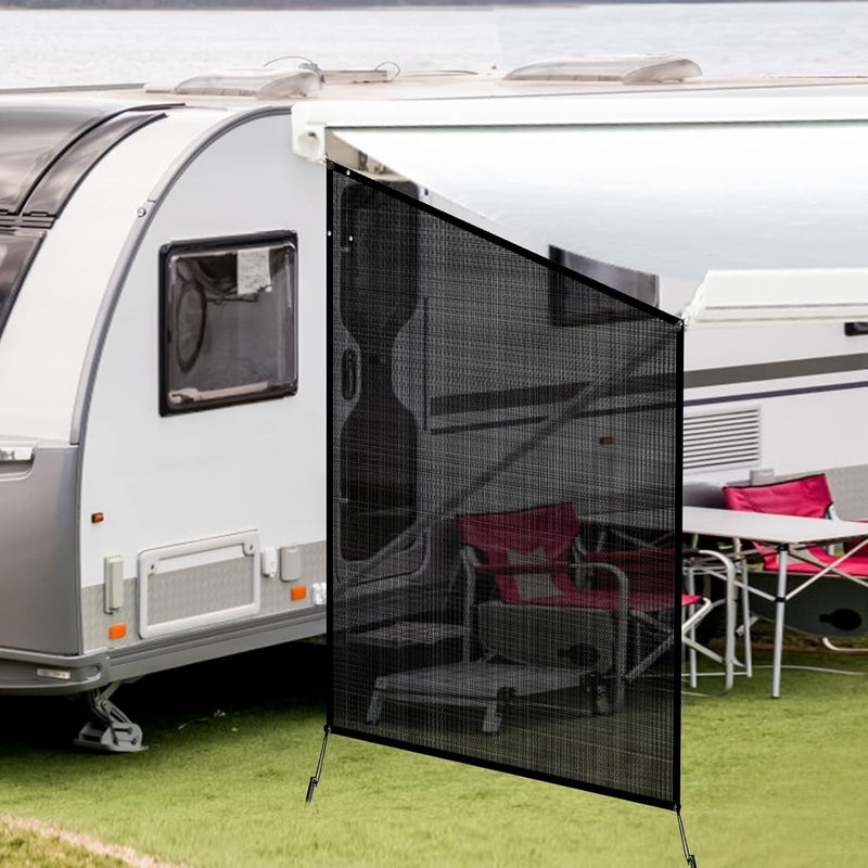 NAIMORUI RV Awning Side Shade, 9'X7' RV Awning Side Shade Screen, Camper Sunshade Complete Kits Motorhome Trailer UV Blocker, Black - Image 4